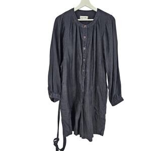 Alex Mill Romper Dark Gray Linen Chambray Belted Button Up Long Sleeve Size L